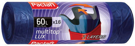 Мешки для мусора 60 л, с ушками, синие, рулон 16 шт., ПВД, 30 мкм, 60х75 см, PACLAN "Multitop Lux", 134474