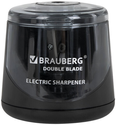 Точилка электрическая BRAUBERG DOUBLE BLADE BLACK, двойное лезвие, питание от 2 батареек АА, 271336