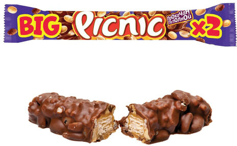 Шоколадный батончик PICNIC (Пикник) "Big", арахис и карамель, 76 г, 59047