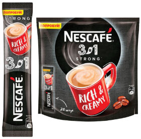 Кофе растворимый порционный NESCAFE &quot;3 в 1 Крепкий&quot;, КОМПЛЕКТ 20 пакетиков по 14,5 г, 12460873