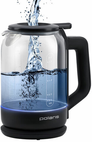 Чайник POLARIS PWK 1720CGLD, Wi–Fi IQ Home, 1,5 л, 1800-2150 Вт, закрытый нагревательный элемент, стекло, черный, 54491