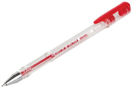Ручка гелевая STAFF "Basic" GP-789, КРАСНАЯ, корпус прозрачный, хромированные детали, узел 0,5 мм, 142790