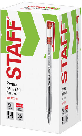 Ручка гелевая STAFF "Basic" GP-789, КРАСНАЯ, корпус прозрачный, хромированные детали, узел 0,5 мм, 142790