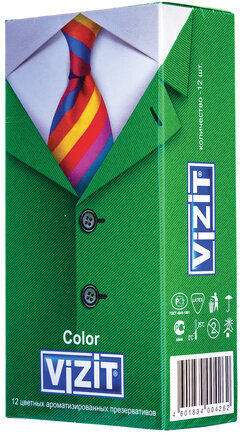 Презервативы латексные VIZIT Color, комплект 12 шт., цветные ароматизированные, 101010331