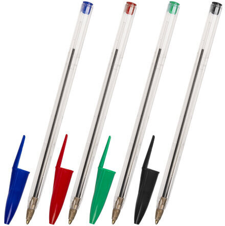 Ручки шариковые НАБОР 4 ЦВЕТА STAFF "Basic Budget BP-02", письмо 500 м, длина корпуса 13,5 см, линия письма 0,5 мм, 143762