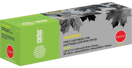 Картридж лазерный CACTUS (CS-045HY) для CANON MF635/633/631/LBP 611/613, желтый, ресурс 2200 стр., CS-C045HY