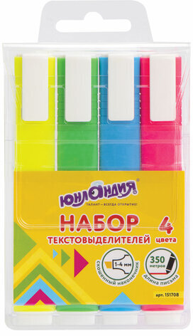 Набор текстовыделителей ЮНЛАНДИЯ 4 шт., АССОРТИ, &quot;COLORSTAR&quot;, линия 1-4 мм, 151708