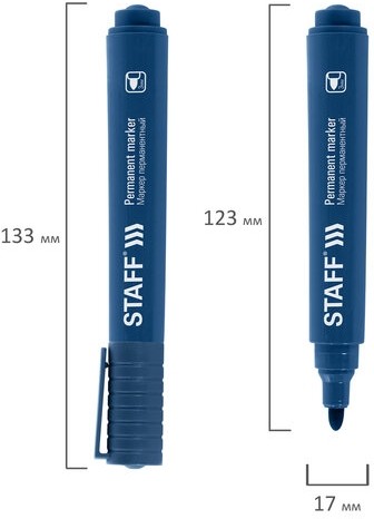 Маркер перманентный STAFF "Basic Budget PM-125", СИНИЙ, круглый наконечник 3 мм, 152175