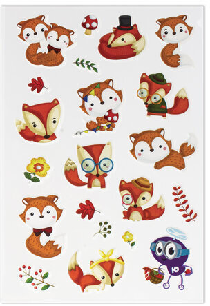 Наклейки зефирные "Лисята", многоразовые, 10х15 см, ЮНЛАНДИЯ, 661786