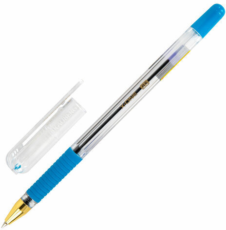 Ручка шариковая с грипом BRAUBERG "X-ONE", СИНЯЯ, корпус прозрачный, узел 0,5 мм, линия письма 0,35 мм, 143985