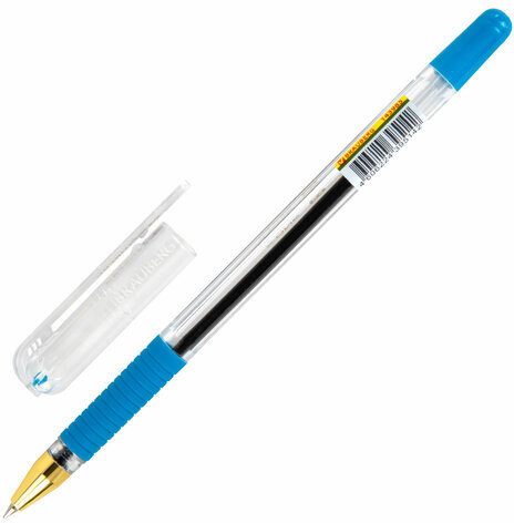 Ручка шариковая с грипом BRAUBERG "X-ONE", СИНЯЯ, корпус прозрачный, узел 0,5 мм, линия письма 0,35 мм, 143985