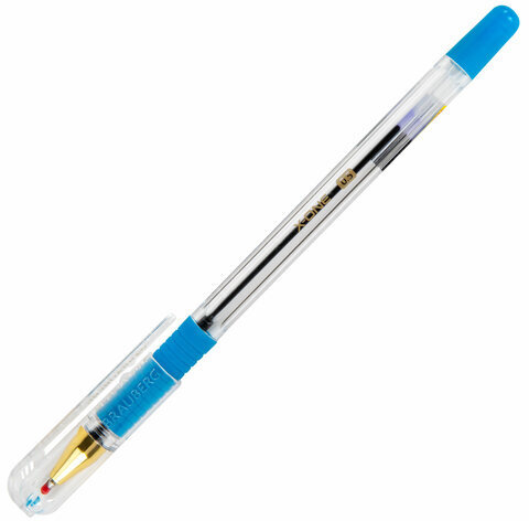 Ручка шариковая с грипом BRAUBERG "X-ONE", СИНЯЯ, корпус прозрачный, узел 0,5 мм, линия письма 0,35 мм, 143985