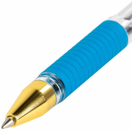 Ручка шариковая с грипом BRAUBERG "X-ONE", СИНЯЯ, корпус прозрачный, узел 0,5 мм, линия письма 0,35 мм, 143985