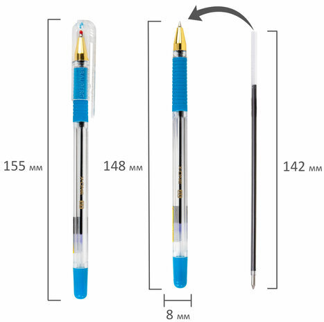 Ручка шариковая с грипом BRAUBERG "X-ONE", СИНЯЯ, корпус прозрачный, узел 0,5 мм, линия письма 0,35 мм, 143985