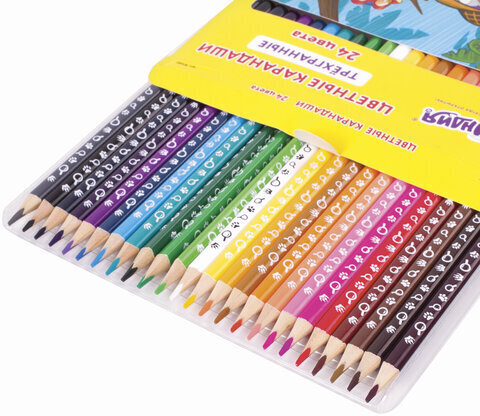 Карандаши цветные ЮНЛАНДИЯ "ЮНЛАНДИК-ДЕТЕКТИВ", 24 цвета, трехгранные, с раскраской, 181682