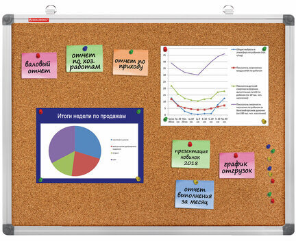 Доска пробковая для объявлений 45х60 см, алюминиевая рамка, BRAUBERG Extra, 238307
