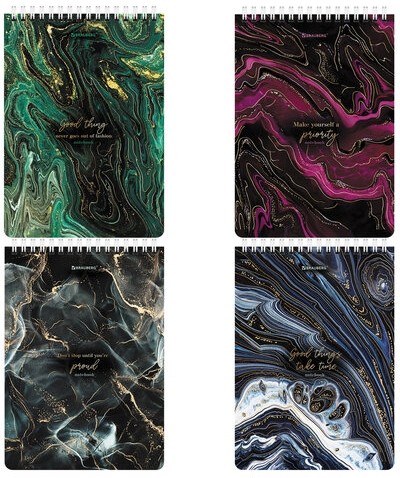 Блокнот А5 (146х206 мм), 80 л., гребень, картон, жесткая подложка, клетка, BRAUBERG, "Marble", 114386