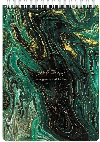 Блокнот А5 (146х206 мм), 80 л., гребень, картон, жесткая подложка, клетка, BRAUBERG, "Marble", 114386