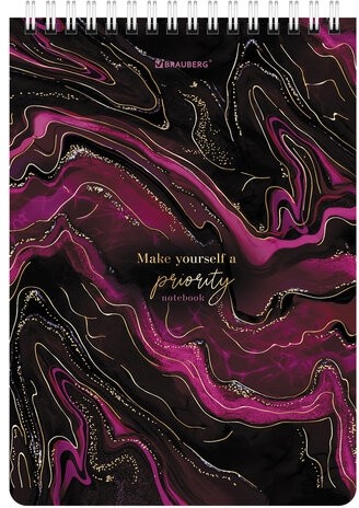 Блокнот А5 (146х206 мм), 80 л., гребень, картон, жесткая подложка, клетка, BRAUBERG, "Marble", 114386