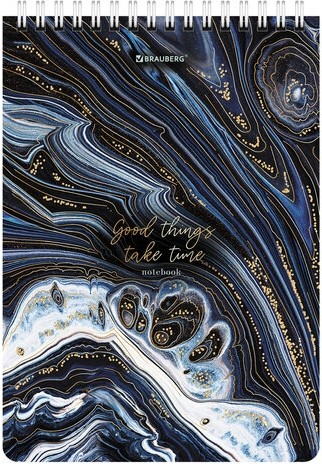 Блокнот А5 (146х206 мм), 80 л., гребень, картон, жесткая подложка, клетка, BRAUBERG, "Marble", 114386