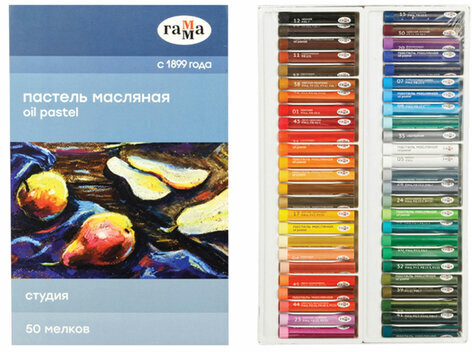 Пастель масляная ГАММА "Студия", 50 цветов, круглое сечение, картонная упаковка, 160320208