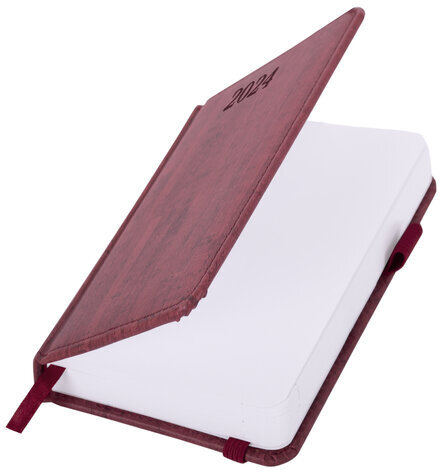 Ежедневник датированный 2024 МАЛЫЙ ФОРМАТ 100х150 мм А6, BRAUBERG "Wood", под кожу, бордовый, 114797