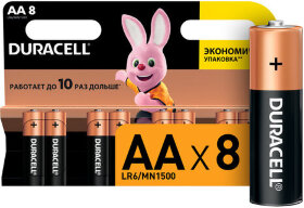 Батарейки КОМПЛЕКТ 8 шт., DURACELL Basic, AA (LR06, 15А), алкалиновые, пальчиковые, блистер