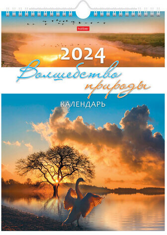 Календарь на гребне с ригелем на 2024 г., 22х30 см, МИНИ, "Волшебство природы", HATBER, 12Кнп4гр_29903