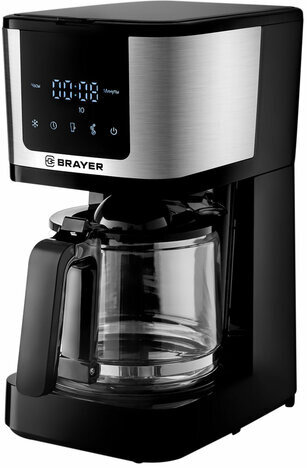 Кофеварка капельная BRAYER BR1125, 900 Вт, объем 1,25 л, LED-дисплей, термокружка в ПОДАРОК, черная