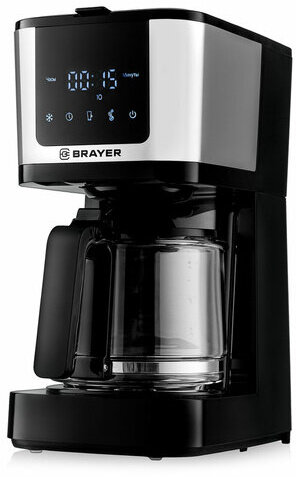 Кофеварка капельная BRAYER BR1125, 900 Вт, объем 1,25 л, LED-дисплей, термокружка в ПОДАРОК, черная