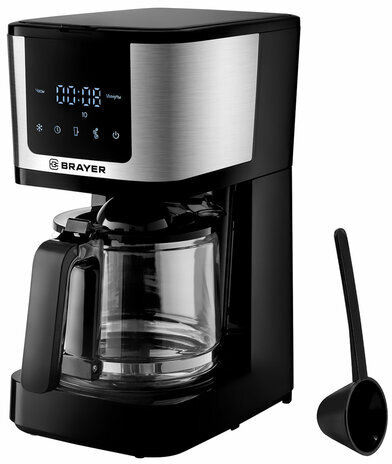 Кофеварка капельная BRAYER BR1125, 900 Вт, объем 1,25 л, LED-дисплей, термокружка в ПОДАРОК, черная