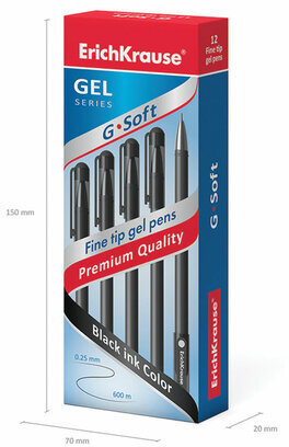 Ручка гелевая ERICH KRAUSE "G-Soft", ЧЕРНАЯ, корпус soft-touch, игольчатый узел 0,38 мм, линия письма 0,25 мм, 39207