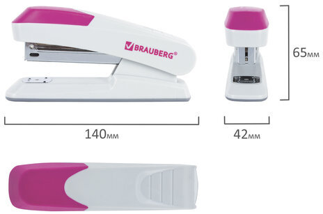 Степлер №24/6, 26/6 BRAUBERG "Delta", до 20 листов, с резиновой накладкой, серый, розовая вставка, 222557