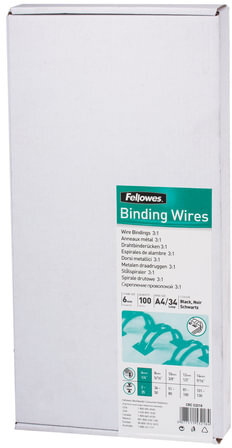Пружины металлические для переплета, КОМПЛЕКТ 100 шт., 6 мм (для сшивания 21-35 л.), черные, FELLOWES, FS-53218