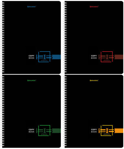 Тетрадь А5 96 л. BRAUBERG, гребень, клетка, глянцевая ламинация, "Dark" (микс в спайке), 404419