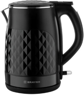 Чайник с двойными стенками BRAYER BR1043BK, 1,5 л, 2200 Вт, закрытый нагревательный элемент, черный