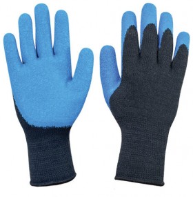 Перчатки хлопок + полиэфир УТЕПЛЕННЫЕ, 1 пара, 10 класс, 105-110 г, размер 10, покрытие - облив РЕЛЬЕФНЫЙ ЛАТЕКС, прочные, усиленные, СВС, ct32wl черн/син