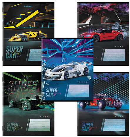 Тетрадь 12 л. BRAUBERG, клетка, обложка картон, "SUPER CAR", 106465