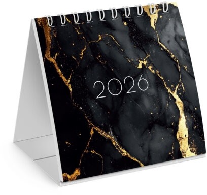 Календарь-домик настольный на гребне, 2026 г., BRAUBERG, 101х101 мм, "Black marble", 117279