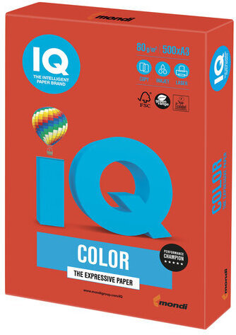 Бумага цветная IQ color БОЛЬШОЙ ФОРМАТ (297х420 мм), А3, 80 г/м2, 500 л., интенсив кораллово-красная, CO44