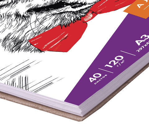 Скетчбук, белая бумага 120 г/м2, 297х410 мм, 40 л., гребень, жёсткая подложка, BRAUBERG ART DEBUT, 110981