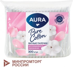 Ватные палочки КОМПЛЕКТ 300 шт., AURA, пакет, ш/к 11160, 13139