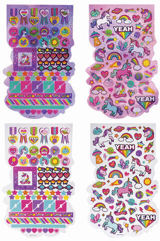 Альбом со сверкающими наклейками "Единороги", 4 листа, более 250 шт., склейка, ЮНЛАНДИЯ, 662698