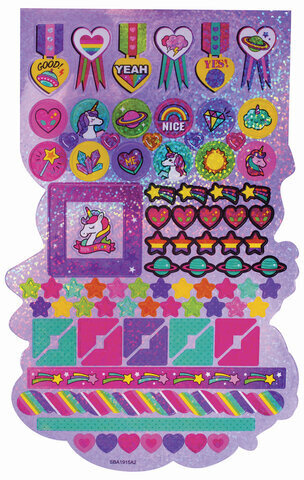 Альбом со сверкающими наклейками "Единороги", 4 листа, более 250 шт., склейка, ЮНЛАНДИЯ, 662698