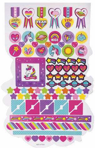 Альбом со сверкающими наклейками "Единороги", 4 листа, более 250 шт., склейка, ЮНЛАНДИЯ, 662698