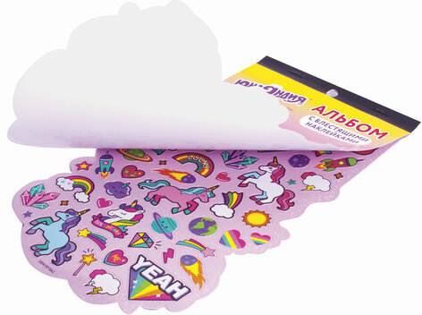 Альбом со сверкающими наклейками "Единороги", 4 листа, более 250 шт., склейка, ЮНЛАНДИЯ, 662698