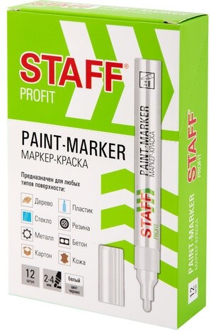 Маркер-краска лаковый (paint marker) 2-4 мм, БЕЛЫЙ, НИТРО-ОСНОВА, STAFF PROFIT, для любых поверхностей, 152577