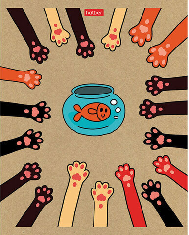 Тетрадь А5 48л. HATBER скоба, клетка, обложка крафт, На мягких лапках (5 видов в спайке), 48Т5В1