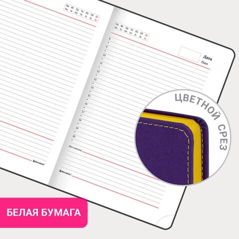 Ежедневник недатированный А5 (138х213 мм), BRAUBERG "AIM", под кожу, 136 л., фиолетовый, 113424