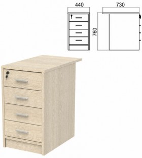 Тумба приставная "Арго", 440х730х760 мм, 4 ящика, замок, ясень шимо (КОМПЛЕКТ)